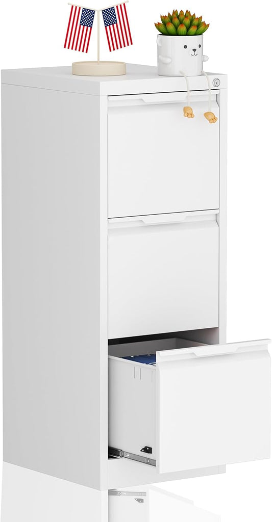 3-Drawer File Cabinet with Lock,Metal Vertical Filing Cabinets for Home Office,Under Desk File Cabinets for Letter/Legal/A4 Size Files,Assembly Required