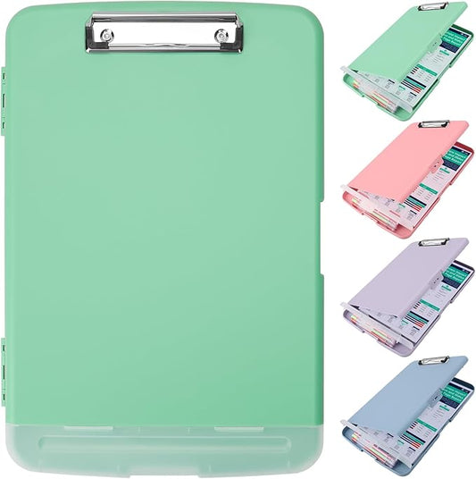 Clipboard with Storage,Storage Clipboard with Pen Holder, A4 Binder Clip Boards 8.5x11 with Low Profile Clip,Side Opening Nursing Clipboards, Clipboards Folder for Office Supplies-Grassy Green