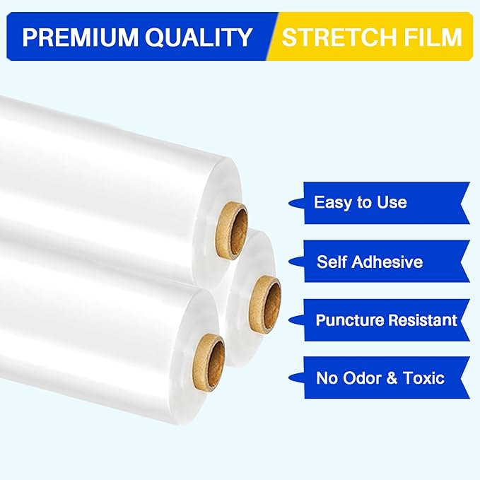 Stretch Film, RAZCC Stretch Wrap Industrial Strength, Shrink Wrap for Pallet Wrap, Heavy Duty Clear Plastic Wrap with Handles, Moving Wrapping Plastic Roll, 15" x 1000 Ft Per Roll, 60 Gauge, 1 Pack
