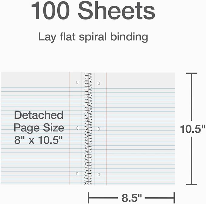 Oxford 1 Subject Spiral Notebook, Notebooks for School, Plastic Covers, Back to School Supplies, Wide Ruled, 100 Sheets, 5 Pack, Assorted Primary Colors: Black, Blue, Red, Green and Yellow (1009290)