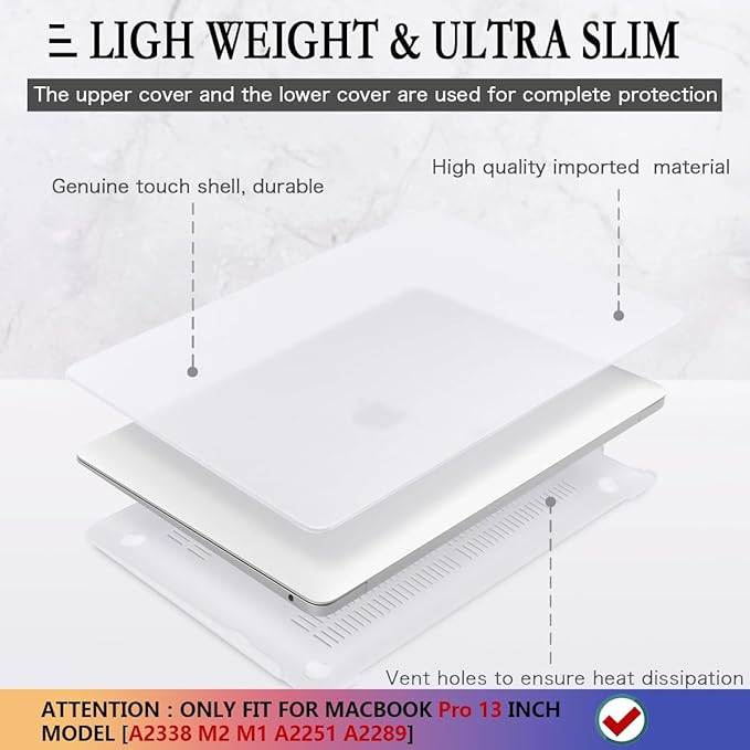CISSOOK Compatible with MacBook Pro 13 Inch Case 2025-2020 A2338 A2251 A2289 Model, Frosted Clear Hard Shell Case with Keyboard Cover for MacBook Pro 13" M1 M2, Matte Clear