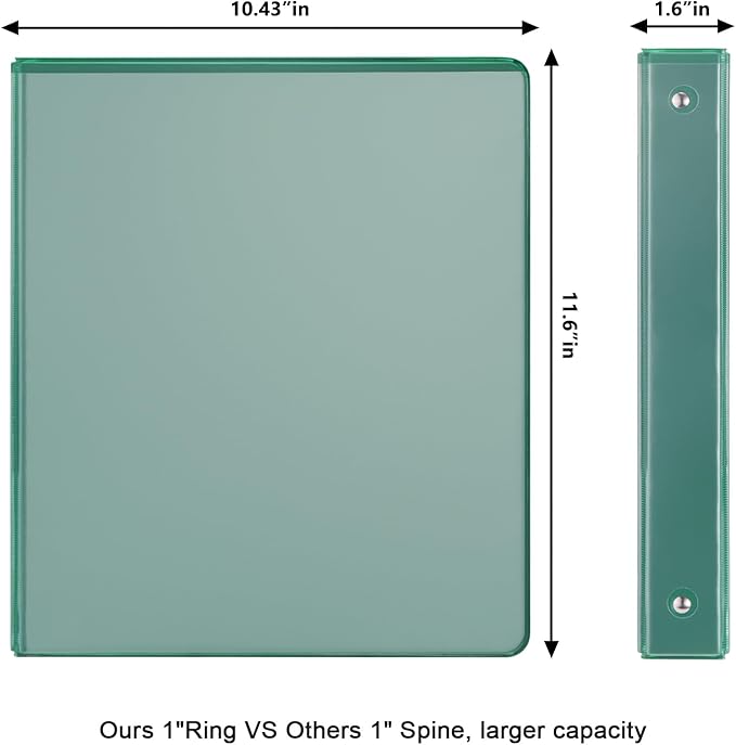 COMIX 3 Ring Binder 1 inch with Clear View Cover, 1" View Binder Holds 200 Sheets of US Letter Size Paper, 6 Pack (Green)