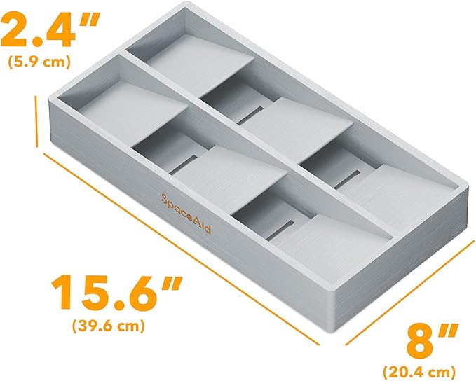 SpaceAid Bamboo Silverware Drawer Organizer with Labels, Kitchen Utensil Tray Holder Organizer for Flatware, Cutlery, Spoon and Knives Drawer Storage Organization (Gray, 6 Slots)