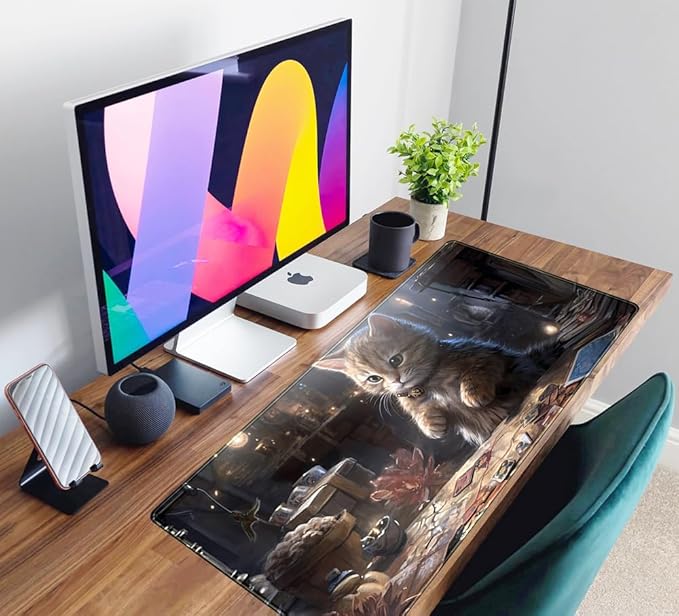 Lotus Cat XL Extended Large Gaming Mouse Pad - Black Magic Mystical Zone Gaming Desk Mat - Computer Laptop Keyboard and Mouse Mat Desktop Protector - 31.5 x 15.8 in