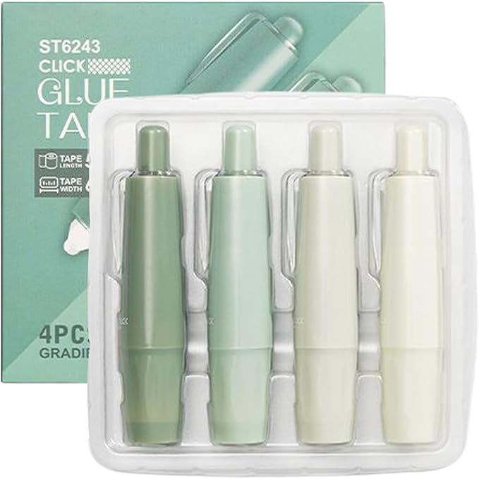 Double Sided Tape Roller - 4 Pieces Retractable Adhesive Dispenser, Sticky Scrapbook Tape, Heavy Duty Easy to Use Design, Excellent DIY Craft Accessory, Home School Office Journaling