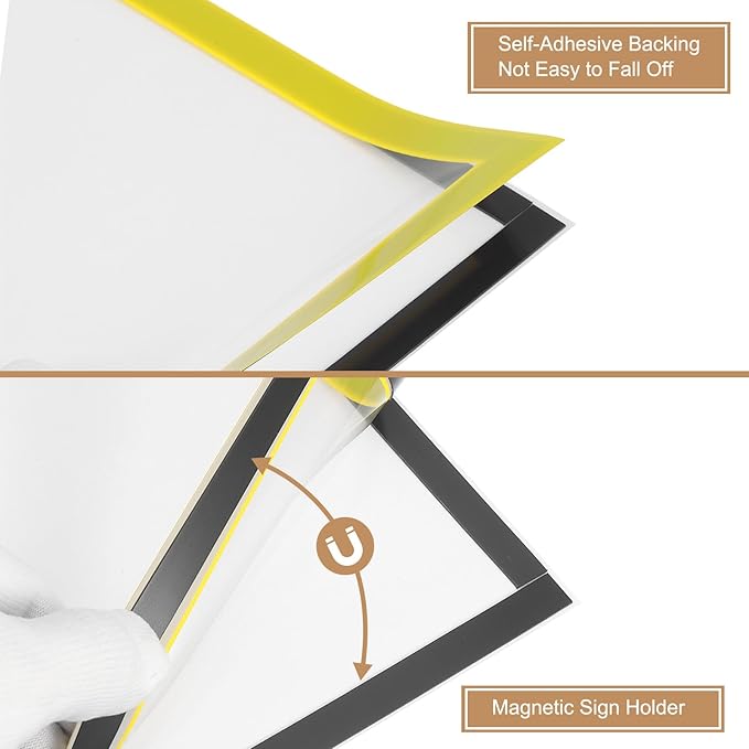 uxcell 5 Pcs Magnetic Sign Holder, 5" x 7" Self-Adhesive Magnetic Wall Signs Holder Magnetic Picture Frame Document Holder for Home Office Wall Window Displays, Yellow