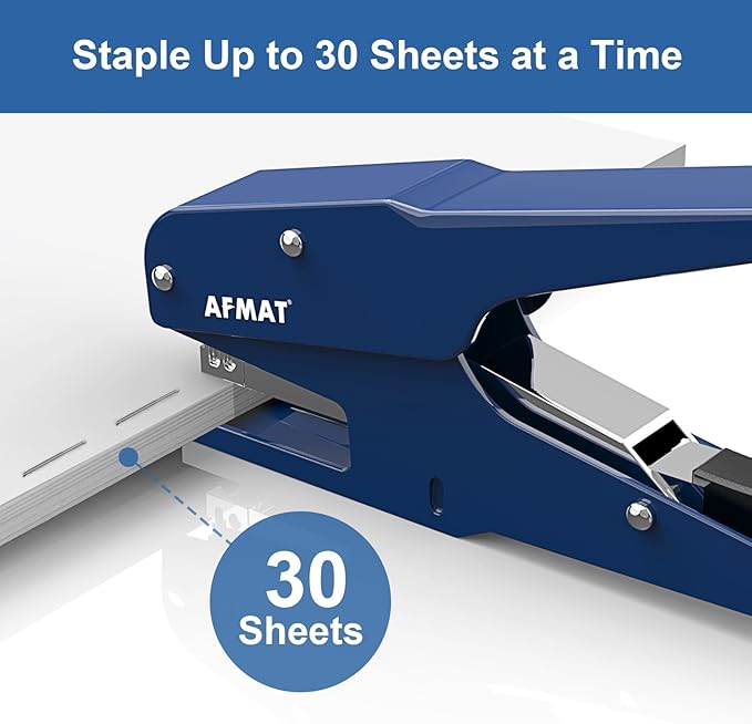 AFMAT Effortless Plier Stapler, Metal 30 Sheet Stapling Plier, 15000+ Stapling Times, with Staples & Reload Button, Handheld Stapler Heavy Duty, Space Save Size, Good for Office, Home, School, Blue