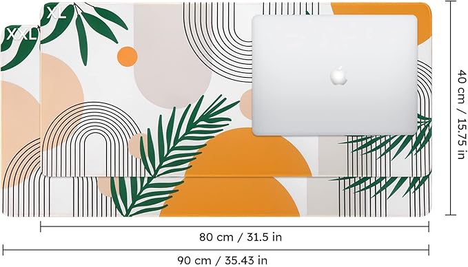 iCasso Extended Gaming Mouse Pad (35.4x15.7 in), Large 3mm Non-Slip Rubber Base Mousepad with Stitched Edges, Waterproof Keyboard Mouse Mat Desk Pad for Work, Game, Office, Home-Elm Leaf