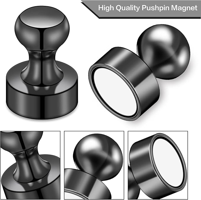 LOVIMAG Fridge Magnets for Office Accessories, 20 Pcs Black Refrigerator Magnets for Office Organization, Small and Strong Push Pin Magnets for Whiteboard, Office,Classroom,Kitchen,Locker etc