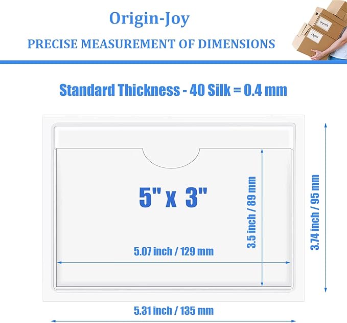 Origin-Joy 25 PCS Self-Adhesive Index Label Pockets, Clear Plastic Peel & Stick Card Holders with Top Open for Loading (5 x 3 inch)