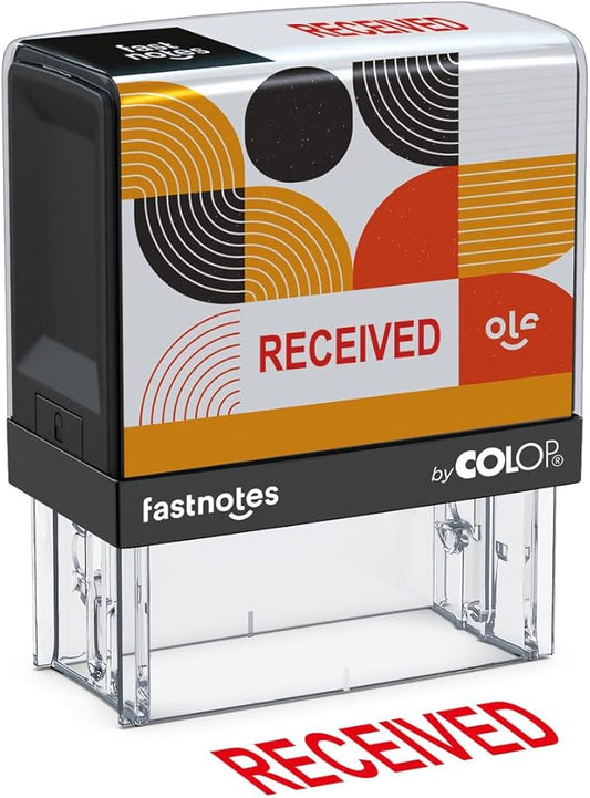 Fastnotes Received Self-Inking Rubber Stamp by COLOP - Great for Office Documents, Notary, Warehouse, Accounting Paperwork, Business, and Legal Documentation - Red Ink (Received- Red)