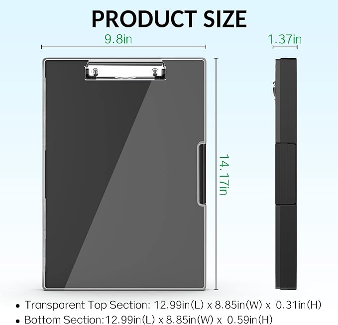 Sooez Clipboard with Storage, Heavy Duty Cleaview Clip Boards 8.5x11 with Dual Storage, Dry Erase Plastic Nursing Clipboard, High Capacity Clipboards Folder for Teacher Nurse, School & Office Supplies