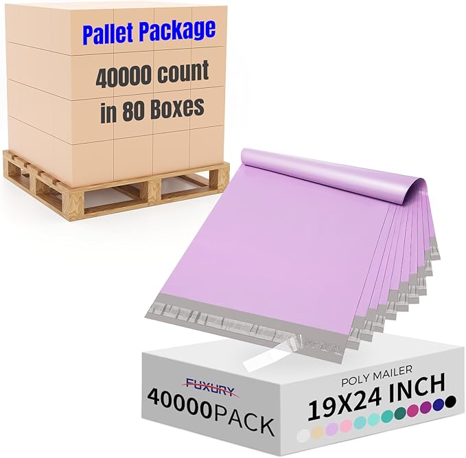 Fuxury 40000 Pcs Large Poly Mailers 19x24 Inch, Waterproof Shipping Bags for Clothing, Strong Adhesive Shipping Envelopes for Small Business Suppliers, Self Seal Mailers Poly Mailing Bags Light Purple