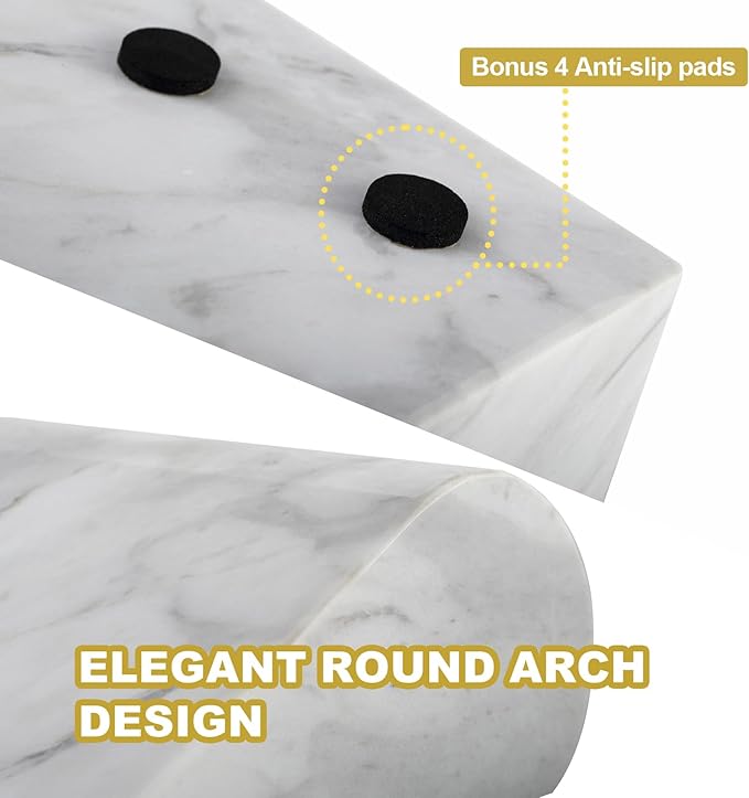 Koville Greek Natural Marble Bookends for Shelves, Book Ends for Heavy Books, 13LBS Ultra Heavy Duty Book Holders, Triumphal Arch Bookends Office Bookshelf Decor for CDs/Video Games(Volakas)