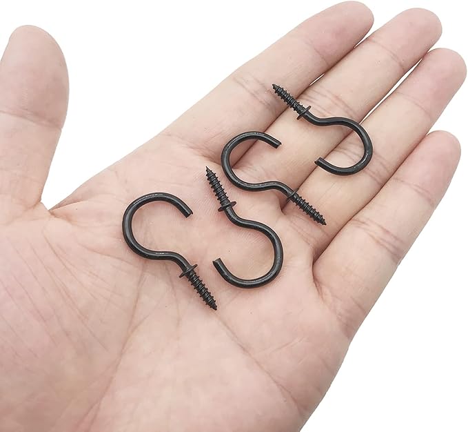 120 Pcs 1 Inch Screw-in Hooks Nickel Plated Metal Cup Hooks, Ceiling Hooks Black