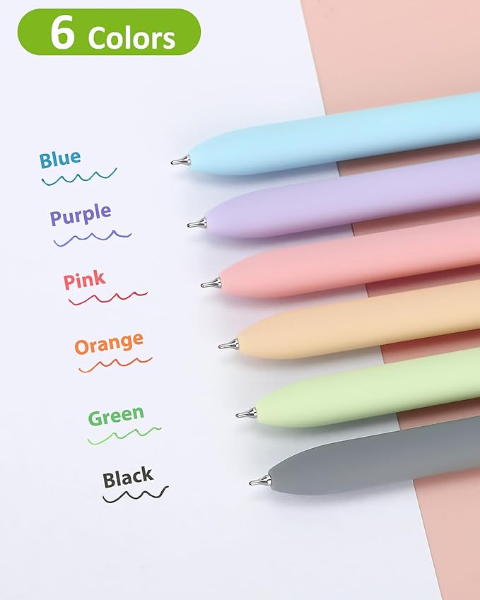 FIOVER Colored Pens, 6 Pack Colorful Gel Pens, Quick-Dry 0.7mm Medium Point for Journaling, Note Taking, Doodling, Aesthetic Office School Supplies, Gifts for Women Men(Multiple Colors)