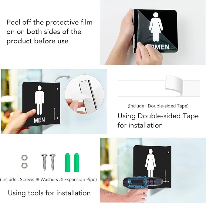 Faittoo Restroom Sign, Bathroom Signs, (4 Pack) 6 x 6 Inches Acrylic Sign, for Office or Business Bathroom and Toilet Door or Wall Decor, Indoor Outdoor Use (Men and women Set)