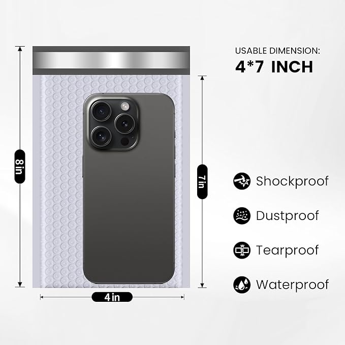 Bubble Mailers 4x8inch 200Pack Gray Bubble Mailers Self-Seal Padded Mailing Envelopes Bubble Opaque Padded Mailer for Small Businesses to Package and Mail Jewelry Cosmetics#000（white，gray）