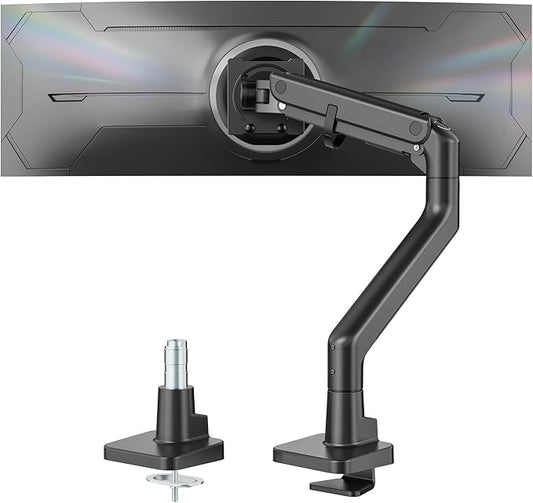 monTEK Heavy-Duty Monitor Arm for 17-57" Ultrawide Curved Screen, Supports up to 59.4 lbs, Adjustable Gas Spring Arm, 75/100 VESA Mount, Clamp & Grommet Desk Monitor Mount Single, Black