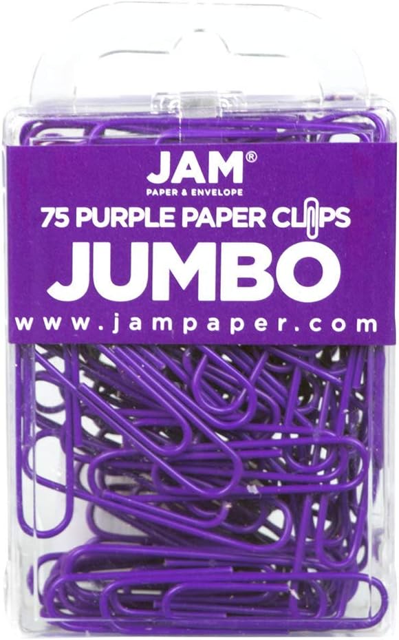 JAM PAPER Colorful Jumbo Paper Clips - Large 2 Inch - Purple Paperclips - 75/Pack