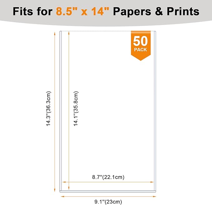 Ndsox 50 Pack 8.5" x 14" Rigid Print Protectors Clear Hard Plastic Sheet Protectors Top-Loading Rigid Menu Covers for Legal Size Paper, Documents, Photo, Posters, Prints, Artworks, Birth Certificates