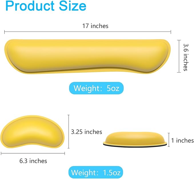 Dapesuom Keyboard Wrist Rest Set, Cute PU Leather Wrist Cushion for Computer Keyboard and Mousepad, Memory Foam Mouse Pad Rests Support with Non-Slip Base for Typing Pain Relief, Laptop, Yellow