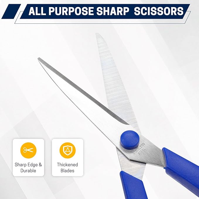 24-Pack 8" All Purpose Heavy Duty Sharp Scissors Bulk for Office School Home Stainless Steel Blades Safety Soft Grip Handles,Right/Left Handed Scissors