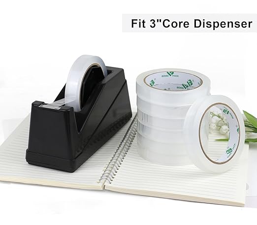 BOMEI PACK 12Rolls Clear Tape Refills for Dispenser, Transparent Gift Wrap Tape 3inch Core for Home, Office and School, 3/4inch x 60yds