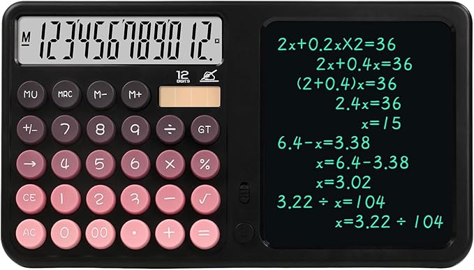 Calculators Desktop with Notepad Writing Tablet,12 Digit Large Button Office Calculator, – Solar & Battery Powered Math Tool with Large Display for Office, Business & Study,School & Home (Black)