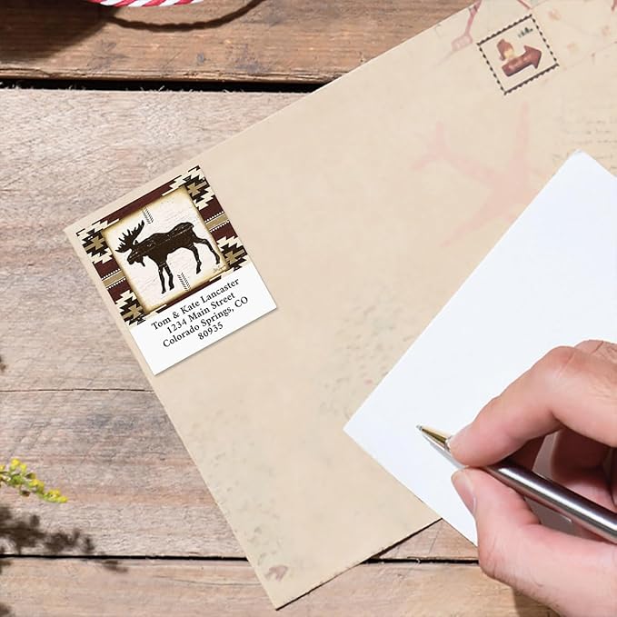 Rustic Lodge Personalized Address Labels - Set of 144 (4 Designs), Self-Adhesive, Large Flat-Sheet Select Labels, by Colorful Images