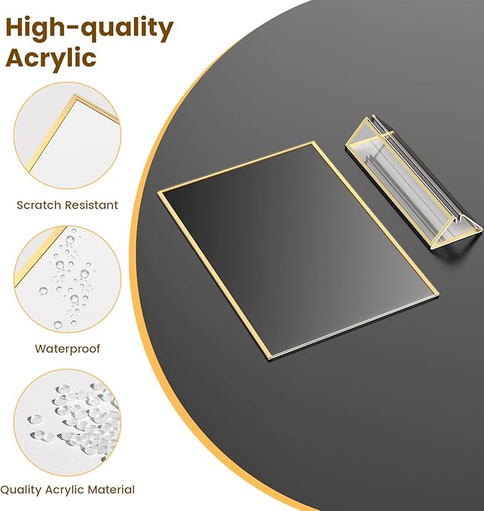 Acrylic Sign Holder 8.5X11 Gold Frames Double-Sided Gold Picture Frames for Menu Holder Wedding Table Numbers Display Stand with Removable Sticky Dots -6 Pack