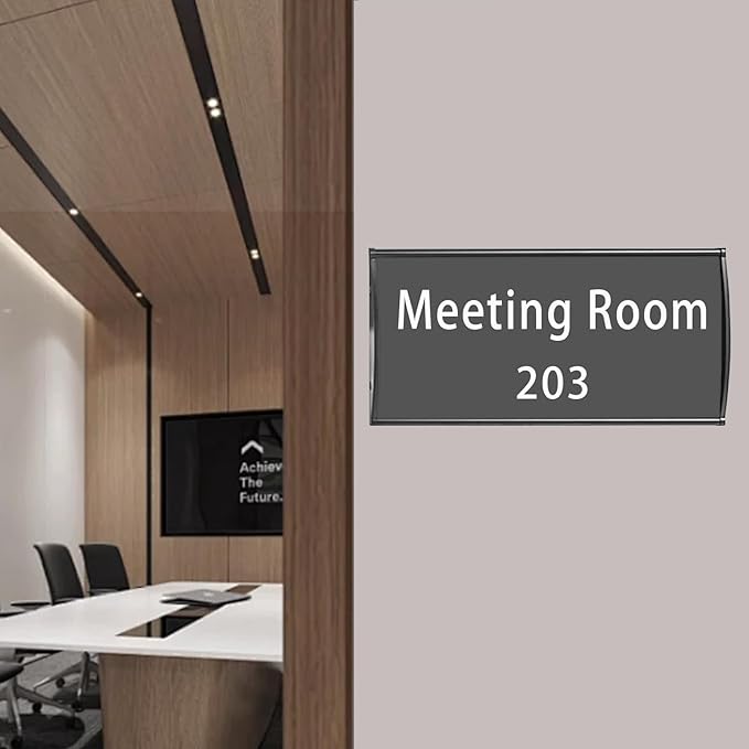 Office Sign Holder for Door - Curved Mount Name Plate Holder Frame Display 8 x 4 Inches Set of 2 Sturdy Aluminum with Adhesive Tape, Plastic Film Included