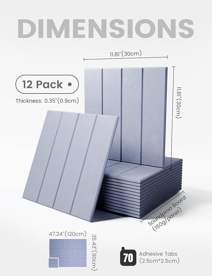 Large Felt Bulletin Board 48" x 36" Cork Board Alternative-12 Pack with 70 Safe Removable Adhesive Tabs, Cork Boards for Walls for Home Office Classroom Pin Board (Soft Periwinkle)