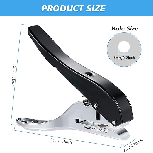 5MM Single Hole Punch - Heavy Duty Paper Puncher for Tags, Cards, Plastic, Cardboard - Portable Hand Held