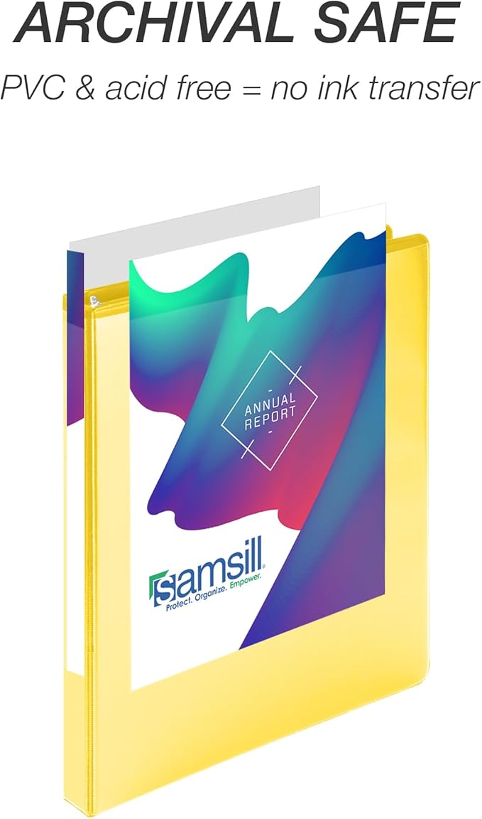 Samsill Durable 0.5 inch 3 Ring Binder, Made in USA, D Ring Binder,FSC 100% Recycled Chipboard, Yellow, 12 Pack