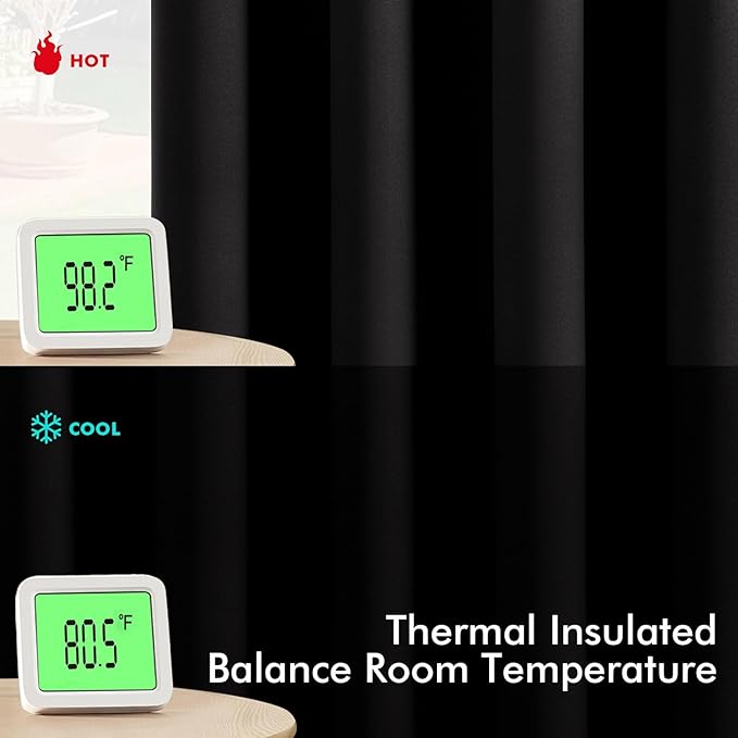 MIULEE Black Blackout Curtains for Bedroom Living Room 96 Inches Long 2 Panels, Thermal Insulated Room Darkening Drapes Solid Grommet Top Noise Reduction Light Blocking Halloween Window Treatments