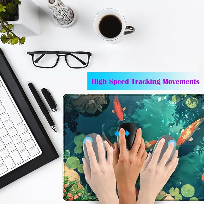 Koi Fish Desk Mat Gaming Koi Pond Desk Pad Large Cute Mouse Pad, Goldfish Mouse Mat XXL Laptop Keyboard Pad, Blue Waters Gamer Mouse Pad Full Mousepads Cool Office Accessories 31.5"x15.7"