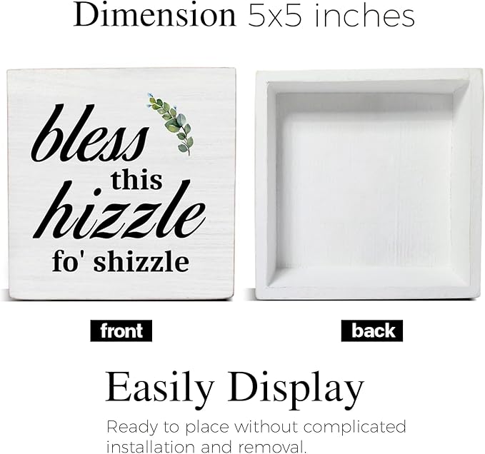 Bless This Hizzle Fo' Shizzle Wooden Sign Decor, Housewarming Gifts New Home, Funny Farmhouse Home Living Room Decor for Friends
