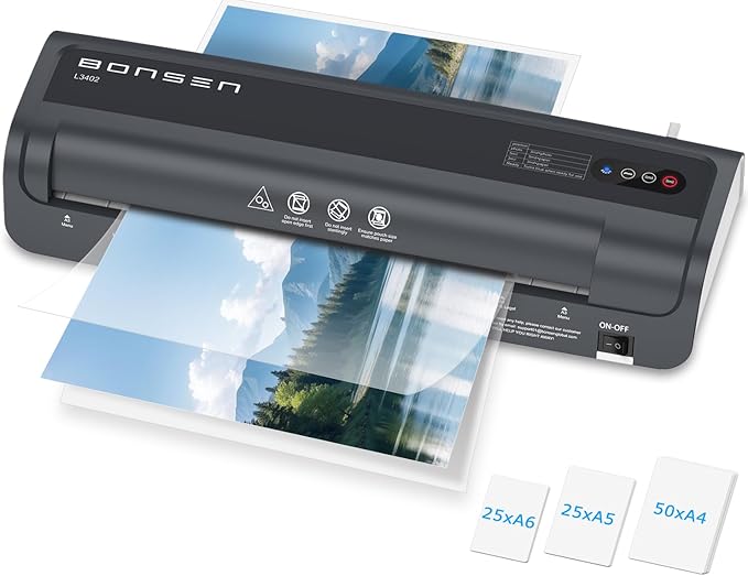 Laminator Machine, Bonsen 13 Inch Wide Thermal Laminator with Never Jam Technology, A3 Laminating Machine with 100 Laminating Sheets for School, Office and Home, Black (L3402)