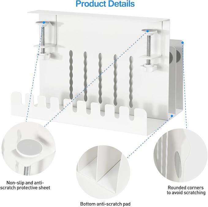 MAXECHO Desk Side Storage, Under Desk Laptop Mount, Table Side Hanging File Organizer, No Drill Clamp On Cable Management Tray, Laptop Holder with Magnetic Pen Holder for Office and Home, Load 22 Lbs
