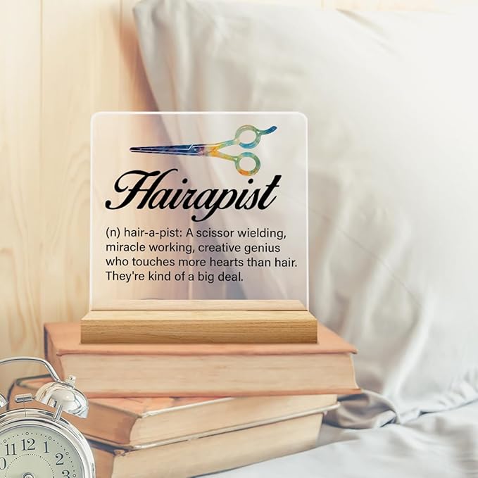 Best Hair Stylist Gift - Hairapist Definition Acrylic Desk Sign Decor for Women Men
