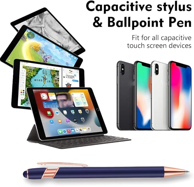 12 PCS 2 in 1 Stylus Ballpoint Pen with Stylus Tip, 1.0 mm Black Ink Metal Pen Stylus Pen for Touch Screens (Rose Gold & Gray)