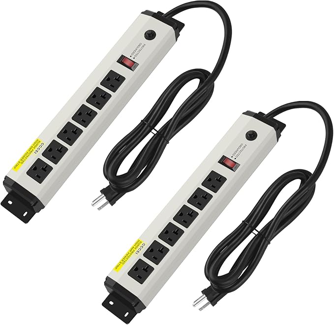 CCCEI 2 of 12 Gauge Heavy Duty Power Strip Surge Protector 4800J, 20 Amp 6 Plug Industrial Shop Garage Metal Multiple Outlet, 10FT Extension Cord 5-15P Adapter High Amp 6-20R T-Slot 20a for Appliance.