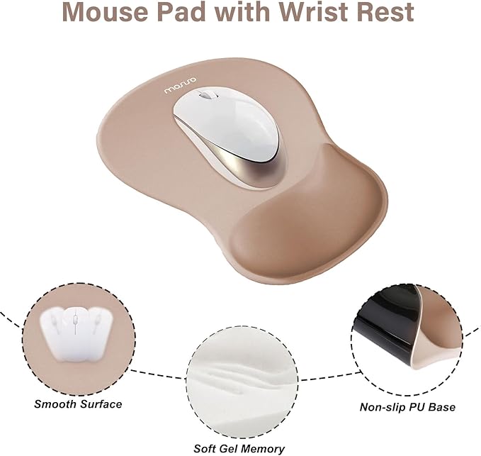 MOSISO Wrist Rest Support for Mouse Pad&Keyboard Set, Ergonomic Mousepad with Concave Curved Memory Foam, Non-Slip Base Pain Relief Comfortable Rectangular Easy Typing Pad for Home/Office, Brown