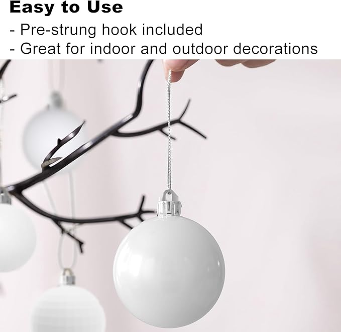White Christmas Ornaments - Christmas Tree Decorations Shatterproof Hanging Balls for Birthday Wedding Holiday Decor Set of 36pcs, Multi-Sizes(1.6",2.5",3.2")