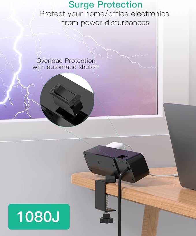 PD30W Desk Clamp Power Strip, Desktop Mount Surge Protector, Fast Charging Station, 5Ft Extension Cord Desk Mount Shelf with 4 Outlets 4 USB Ports (2 USB C), Home Office Accessories Essentials, Black
