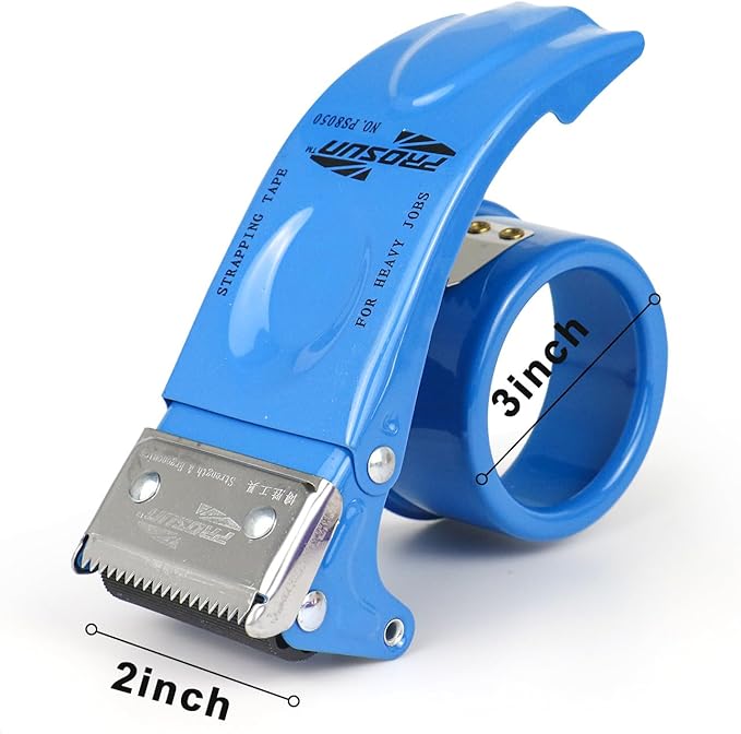 BOMEI PACK Metal Packing Tape Dispenser, 2inch Heavy Duty Handheld Heavy Tape Dispenser, 2Pcs, Blue
