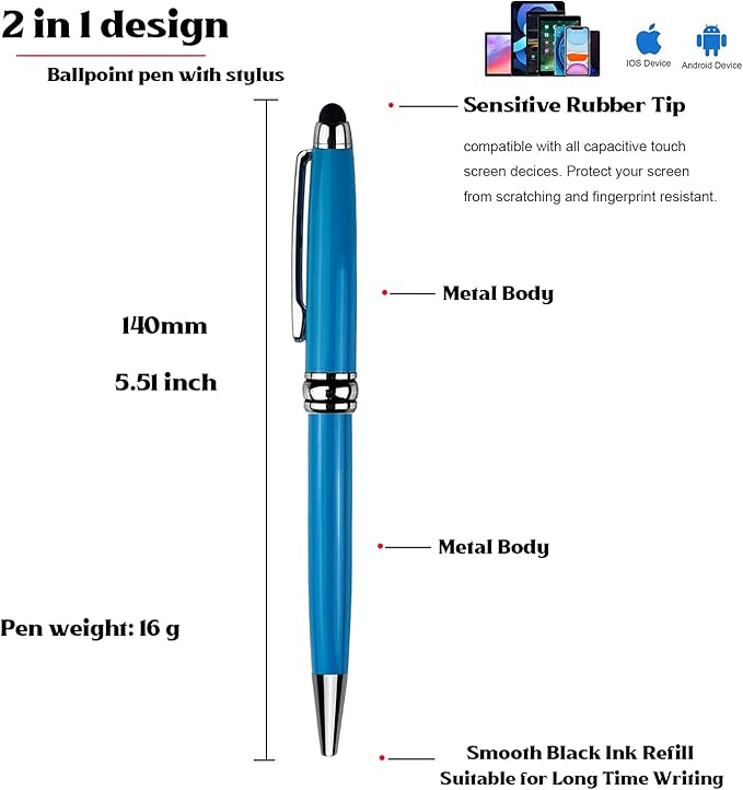 Ancolo Custom Personal Office Pens with Stylus Tip - Quality pens Fine point -Engraved Team Name, Phone Number, Slogan Perfect for Bank, Office, Hotel Lobbies 10 Pens/Box