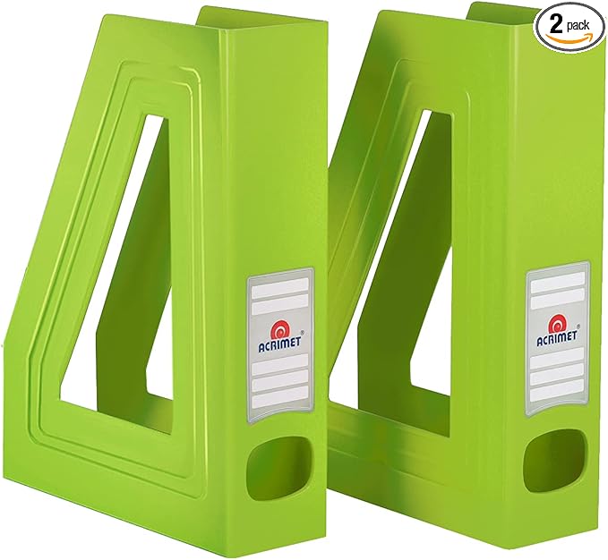 Acrimet Magazine File Holder, Durable Rack, Space-Saving Organizer (Plastic) (Green Citrus Color) (2 Pack)