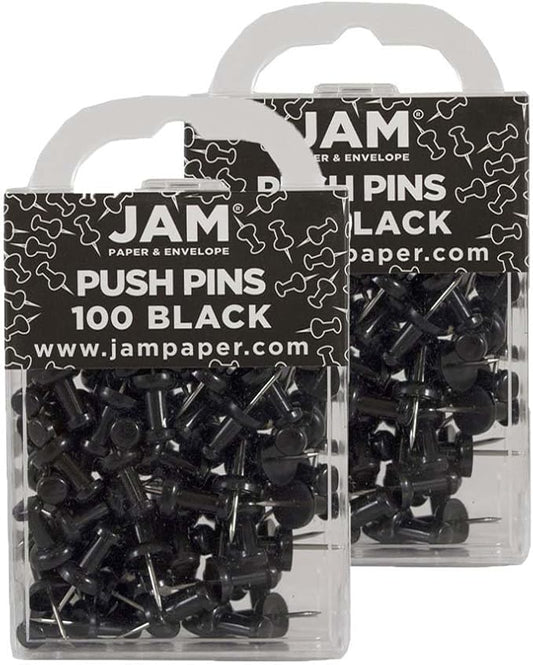 JAM PAPER Colorful Push Pins - Black Pushpins - 2 Packs of 100